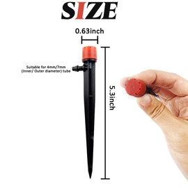 GXXMEI 50PCS Drip Emitters for 1/4" Drip Irrigation Tubing, Adjustable 360 Degree Irrigation Drippers on 5" Arrow Stake, Garden Water Flow Spray Heads Parts for (4-7mm) Watering System