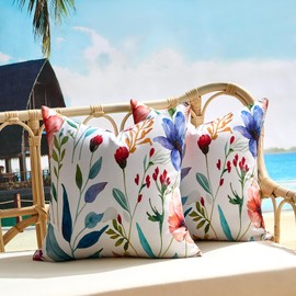 Flowers Pillowcase 18x18 Set of 2 Spring Summer Square Pillow Cover Home Farmhouse Decor Outdoor Waterproof Throw Pillow Covers Blue Orange Blossom Leaves Pillowcase for Home Sofa Couch Bed Office