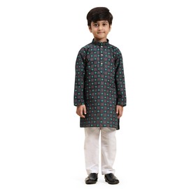 Pro-Ethic Style Developer - Juego de algodón Kurta para niños | Ropa étnica india | Vestido tradicional | Paquete de 1 (S-219), Verde, 13-14 Años