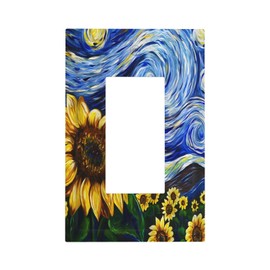 Sghxwp Vintage Abstract Blue Starry Sunflower 1 Gang Rocker Light Switch Covers Single Decora Outlet Wall Plate Decorative Switchplate Faceplate GFCI for Farmhouse Country Bedroom Decor