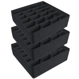 Yucch Pack of 3 Drawer Organiser, 24 Cell Foldable Fabric Boxes, Socks Organiser, Wardrobe Organiser System for Storing Socks, Ties (Black)