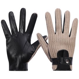 Harssidanzar Mens Touchscreen Crochet Stringback Driving Gloves GM030,Beige,Size M