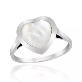 AeraVida Heart of Compassion White Mother of Pearl Inlay Sterling Silver Ring-10