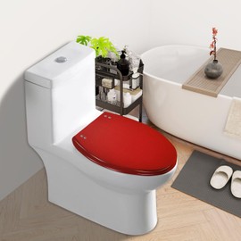 Elongated Toilet Seat a red wall Resin Toilet Seat Slow Quiet Close with Quick-Release Hinges Toilet Seat with Cover Easy to Clean Install