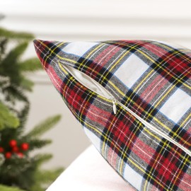 JOTOM Set of 2 Christmas Scottish Check Cushion Covers, Decorative Plaid Tartan Throw Cushion Cover, Sofa Cushion, Decorative Cushion Cover for Living Room, Bedroom, Decoration (60 x 60 cm, White)