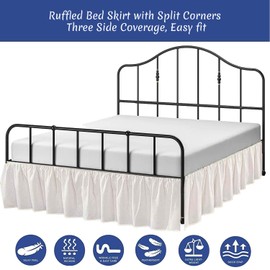 COTTINGOS Ruffled Bed Skirt with Split Corners Three Side Coverage-Queen Size Dust Ruffles Bed Skirts 12 Inch Drop Expertise Tailored Fit Wrinkle Free Bed Skirt Dust Ruffle (Queen 12 Drop-Cream)