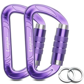 Lorsum Auto Locking Carabiner Clips Heavy Duty, 12KN /1227kg Lightweight (1.0oz), Sturdy Twist Lock Caribeeners for Camping Hiking Hammock Swing Backpack, Dog Leash and Harness etc, 2 Pack Purple