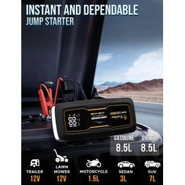 EcoNour 2500A Portable Jump Starter for Car | 12V Lithium Jump Box for 8.5L Gas and 8.5L Diesel Engines | Car Jump Starter - LCD Display, Emergency Flashlight and Jumper Cables