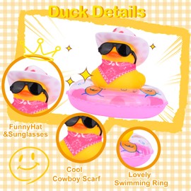 CoFuBcad Rubber Duck Car Ornaments Cowboy Duck Car Dashboard Decoration Accessories with Mini Cowboy Hat Scarf Swim Ring and Sunglasses for Decor Home(AG19)