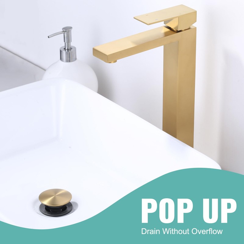 Bathroom Sink Drain Without Overflow, ARCORA Brushed Gold Pop Up
