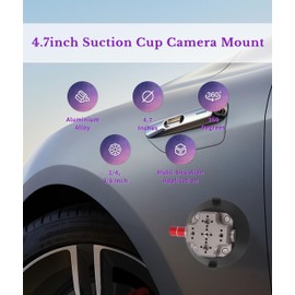4.7inch Suction Cup Camera Mount, 360 Degree Rotation 4.7 Inch Aluminum Alloy Silicone Camera Metal Car Mount with 1/4 3/8 Inch Screw Hole for Action Camera SLR