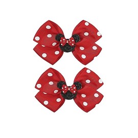 2 pcs 4.3"Mouse Ears Hair Bows Clips for Kids Baby Girls Women, Glitter Party Princess Decoration Cosplay Birthday Christmas Party.(FJ40) (RD)