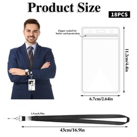 18 Pack Lanyards for ID Badges Name Tag Lanyard for Ship Cards with Waterproof ID Badge Holder for School Office Team Workers (Black)
