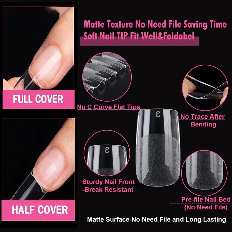 UNA GELLA Short Square Nail Tips, 504 Pieces, Press On