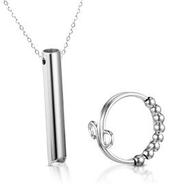 kodivenj Höki Stress Relief Necklace, Against Anxiety with Stress Relief Rings Mindful Breathing Necklace Stress Relief Mindful Breathing Necklace for Men Women Meditation Slow Breathing, Stainless