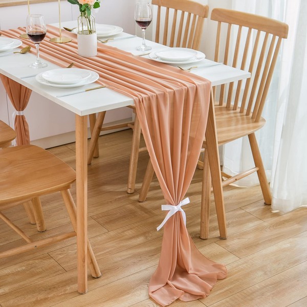 CHUQING Table Runner Rose Gold Chiffon 70 cm x 3