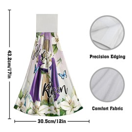 Giwawa He is Risen Kitchen Hanging Towel Set of 2 Easter Cross Spring Lily Floral Hand Tie Towel with Loop Hook Soft Absorbent Dish Tea Bar Towel Washcloth for Bathroom Laundry Room Gym Decor