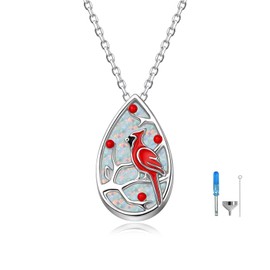 BEILIN 925 Sterling Silver Red Cardinal Teardrop Urn Necklace for Ashes Cremation Jewelry Pendant Necklaces Memorial Gifts
