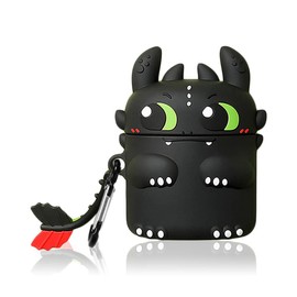 Viwind Cute Case Cover Compatible with AirPods 2nd & 1st with Carabiner Keychain Hook,Funny Unique 3D Soft Silicone Shockproof Protective Skin Case Cover for Airpod 1st 2nd Case-Toothless