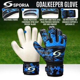 SPORIA Goalie Gloves Adult Youth Goalkeeper Gloves with Removable 5 Finger Saver, Breathable Soccer Goalie Gloves with Strong Wrist Support 4MM Latex Youth Goalie Gloves