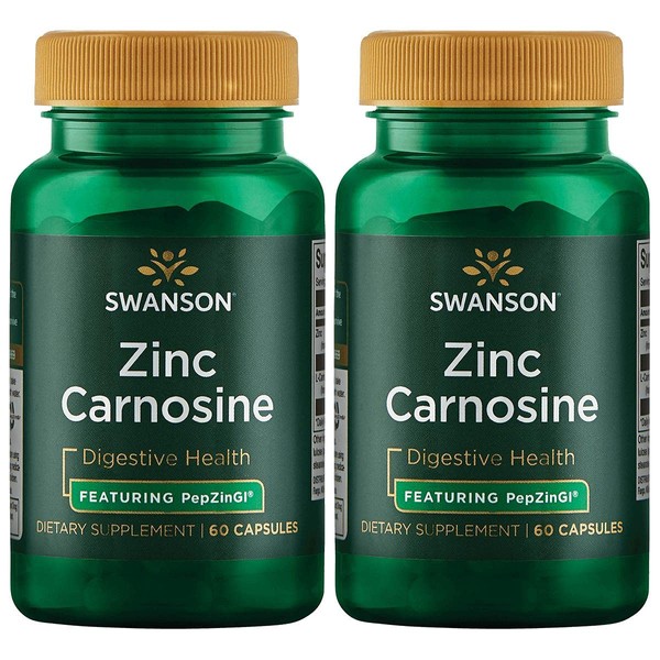Swanson Zinc Carnosine (PepZin GI) - Natural Supplement Promoting Gastric Health & Digestive Support - Supports Microbial Balance in The Stomach - (60 Capsules) 2 Pack
