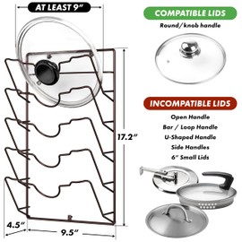 Simple Houseware Wall Door Mounted Pot Lid Rack, 9.5" Wx4.5 Dx17.2 H, Bronze Finish