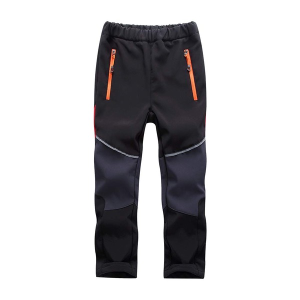 Toomett Boys Snow Cargo Pants,Girls Kids Outdoor Fleece-Lined Soft Shell Hiking Insulated Waterproof Pants,1510,Black/Grey-S(4-5 Years)
