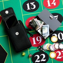 CroBlissful Extra Large Acrylic Box Winners Bank Portable Cash Box with 2 Keys Pocket Sized Large Capacity Waist Bag Casino Lock bag Gifts Storage Stops Addictive(Black)