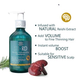 SH-RD Reishi Volumizing Shampoo for Fine Thinning Hair | Thickening Shampoo with Reishi Extract, Rosemary, Argan Oil | Volume Boost Hair Care Products | Paraben-Free - 6.76oz/200ml