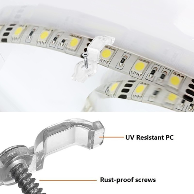 Runseaway 100Pcs LED Strip Light Mounting Brackets, Transparent One-Side Fixing