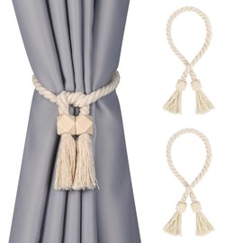 Moorle Pack of 2 Tiebacks for Curtains, Magnetic Curtain Tiebacks, Tiebacks for Curtains, Hand Knitted, Boho Curtain Holder, Beige Curtains Tiebacks for Children's Room, Office, Bedroom