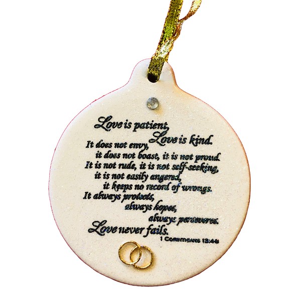 Laurie G Creations Corinthians 13.4 Love Is Patient Wedding Anniversary Porcelain Ornament Christmas Rhinestone Detail Gift Boxed