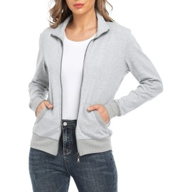 WUDODO Women's Zip up Sweatshirt Fall Jacket Stand Collar Hoodless Running Sweatshirt with Pockets Outfits Tops