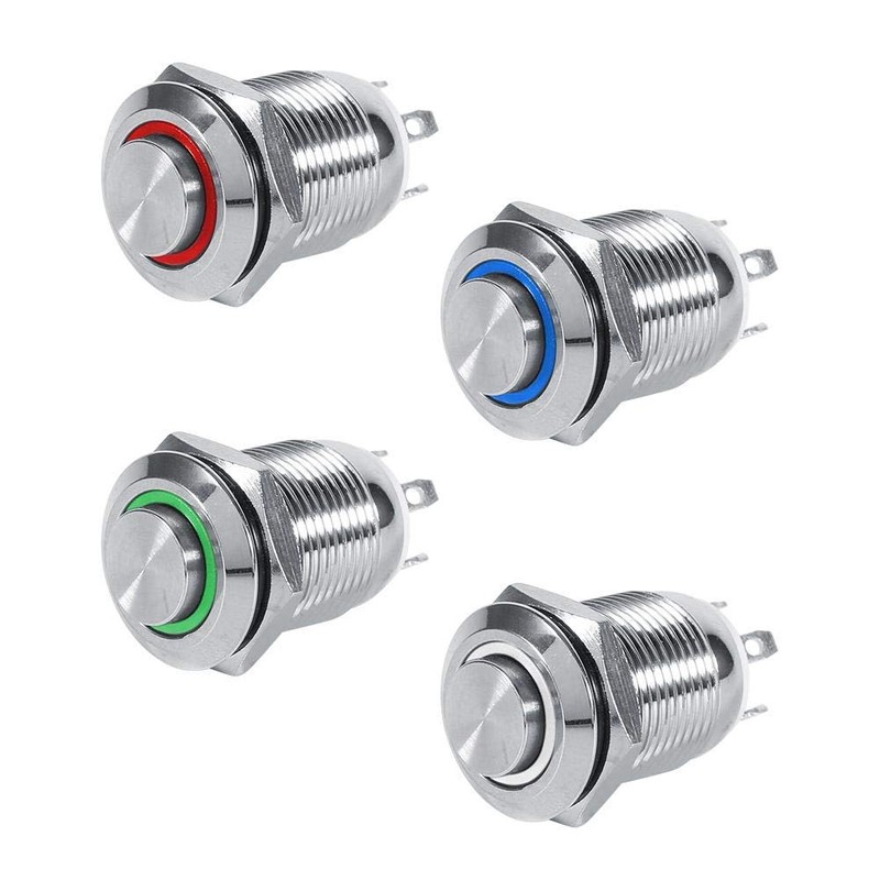 Keenso Car Momentary Push Button, 4-Pin 1NO 12 mm LED