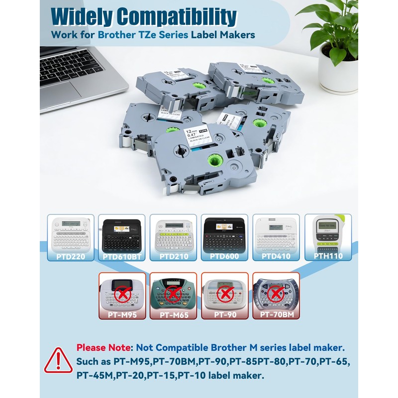 QWUIU TZe-131 Label Maker Tape 12mm 0.47 Replacement for Brother