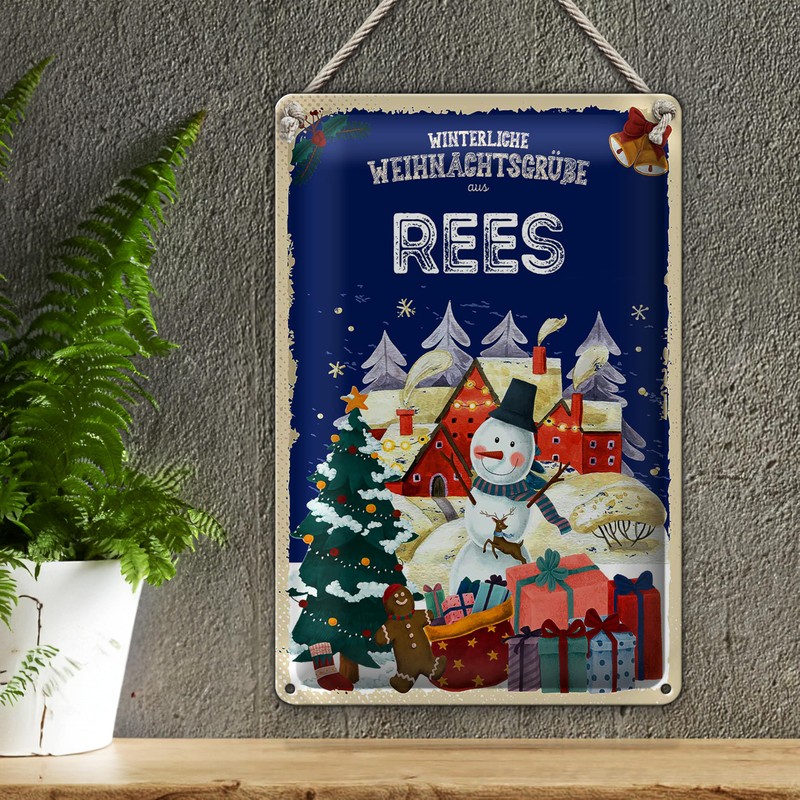 Winterliche Weihnachtsgrüße | aus Rees | Blechschild | 12 cm
