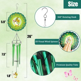 Leafcraft Green Cute Sunflower Gnome Wind Chime 3D Display Wind Spinner Birthday Memorial Gift Metal Decorative Wind Chimes for Yard, Garden, Backyard and Patio Outside Outdoor Decoration
