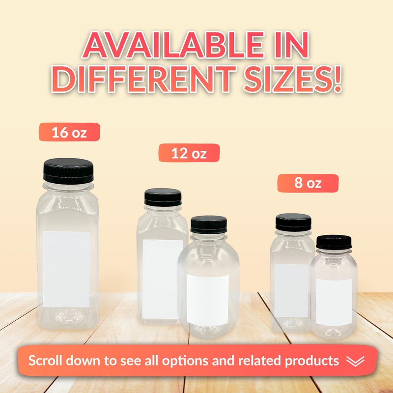 Reli. Plastic Juice Bottles [48 Bulk Pack] [8 oz] Square