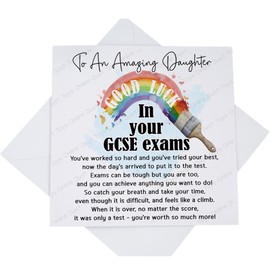Good Luck GCSE Exams Card, Daughter GCSE Good Luck Exam Card with Poem Verse, Rainbow Paintbrush
