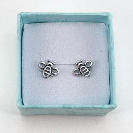 Mind, Body and Stone Jewelry antiqued sterling silver bumble bees girls stud push back earrings gift for her