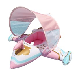 HYNTOOR Baby Swim Ring Foot Storage [With Water Gun + Sun Shade + Handle] Pink Aircraft Float Prevents Rolling Up Girls 1-5 Years Old Children Pool Swimming Water Play Toddler Swimming Bath Kids