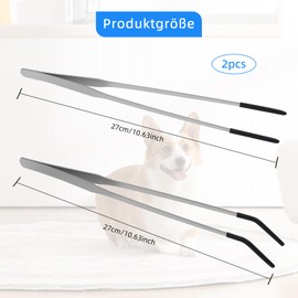 2 Pieces Stainless Steel Reptile Feeder Pliers, 27cm Extra Long Tweezers for Aquariums, Straight and Curved Tweezers with Rubber Tip, Aquarium Tweezers with Long Handle for Crafts, Feeding Tool