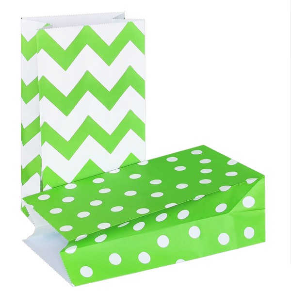 KEYYOOMY Paper Party and Wrapped Treat Favor Bags, Green Chevron and Dots Goody Bags for Wedding Birthday Baby Shower (Green, 50 Pcs, 5.1 X 3.1 X 9.4 In)