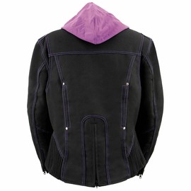 Milwaukee Leather MPL1967 Women's 3/4 Hooded Black and Purple Textile Jacket with Reflective Tribal Detail - 5X-Large