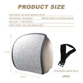 DXNQ 2PCS Car Seat Headrest Cover, Breathable Flexible Auto Head Rest Cover Winter Cozy Pad with Elastic Straps Buckle, Dustproof Headrest Protector Universal Fit to Car Truck SUV (Gray, Linen)