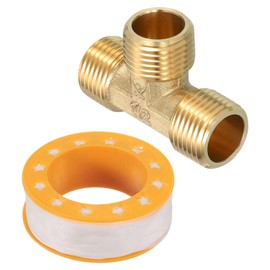 sourcing map Brass Tee Pipe Fitting, 1/2 NPT Male 3-Way T-Connector Fitting Coupler Adapter for Gas Transport Connect Pipelines