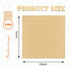 10x10 Inch Parchment Paper,100 Pcs Pre-Cut Food Paper Sheets, for Baking, Cooking, Frying, Grilling and Steaming, Food Basket Liners, Suitable for Air Fryers, Ovens, Bakeware, Trays (10"x10" -100Pcs)