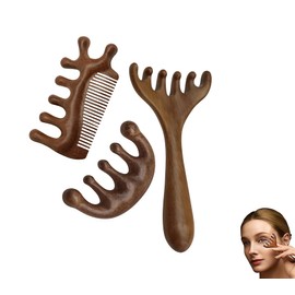 3Pcs Wezxrauo Wooden Deer Antler Head Massager Comb, Half Circle Tai Chi Fish Scalp Massage Brush for Stress Relief, Durable Natural Wood Hair Care Gift for Wedding/Mother's Day