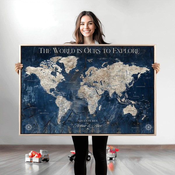Sami Eymur - Customize Push Pin World Map Wall Canvas