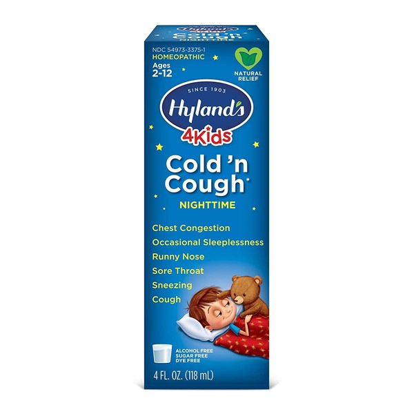 Cold Medicine for Kids Ages 2+ by Hylands, Cold and Cough 4 Kids Nighttime, Cough Syrup Medicine for Kids, Decongestant, Allergy and Common Cold Symptom Relief, 4 Fl Oz Each